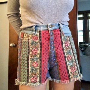 Highrise Patchwork Denim Shorts
